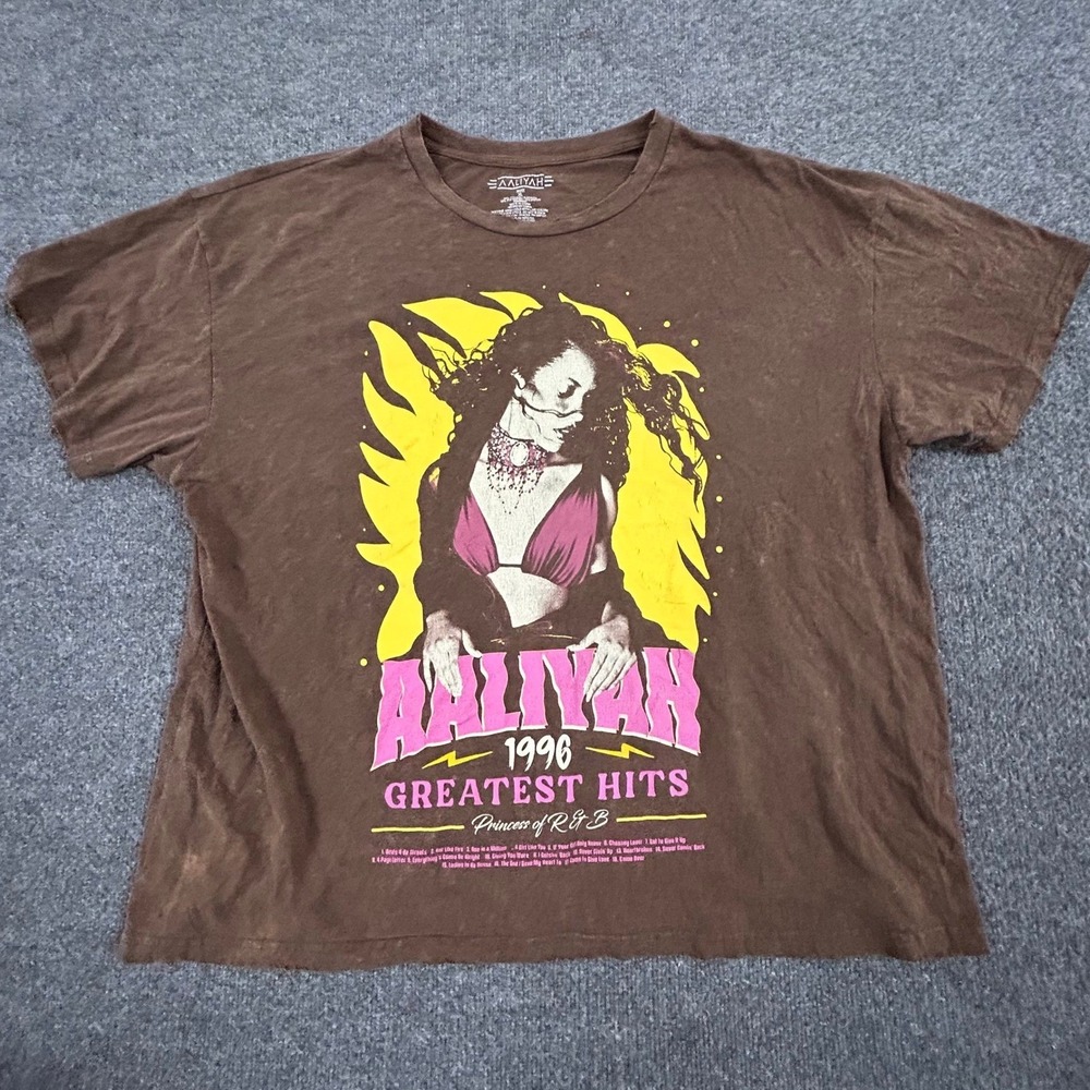 Aaliyah T-Shirt Womens Size XL Brown Graphic Greatest Hits Short Sleeve Tee